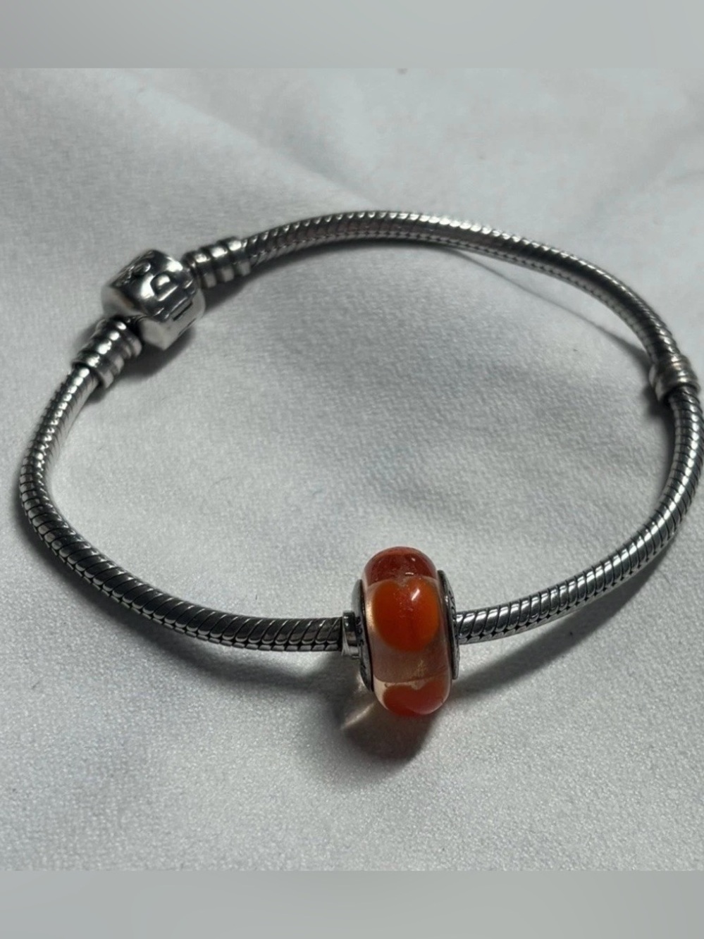 PANDORA Clear Murano Glass Bead with Orange Hearts #790664 925 ALE | RETIRED